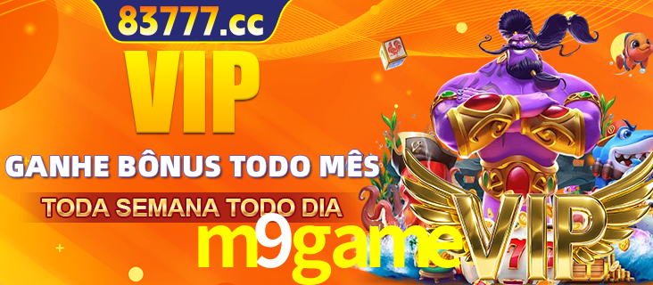 Banner promocional do m9game oferecendo 100% de recompensas adicionais contínuas para quem fizer o login diário (Daily sign-in), com um mascote de coelho.