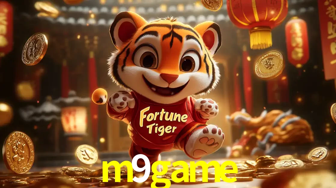 O alegre personagem do Fortune Tiger correndo sobre um caminho de moedas de ouro, simbolizando os grandes prêmios e a diversão do popular jogo de slot do m9game.