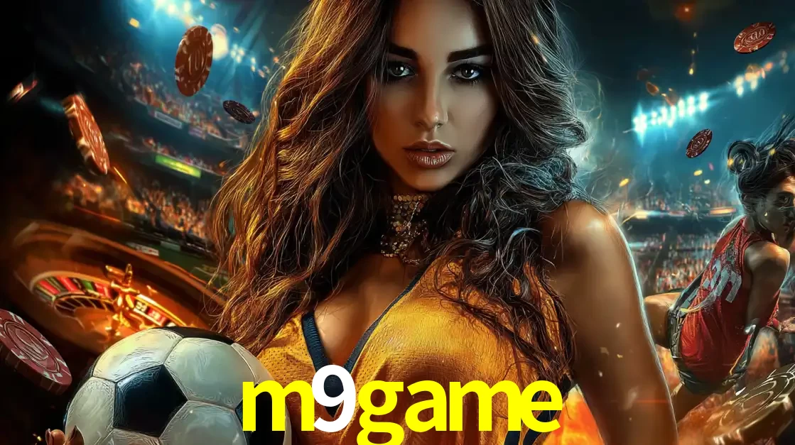 Mulher segurando uma bola de futebol em uma montagem que mistura a paixão esportiva com a emoção da roleta de cassino, tudo disponível na plataforma m9game.